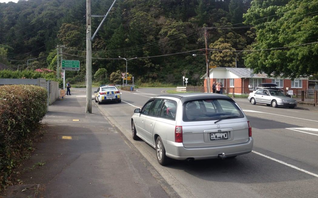 Police guard a cordon at Ward Street in Upper Hutt.