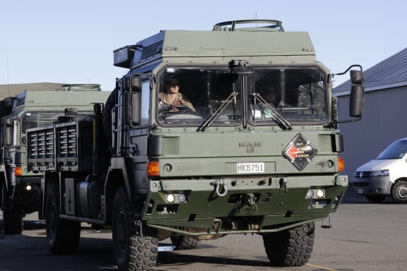 Two of the vehicles sent from Burnham Military Camp this morning are HX60 medium and heavy operational vehicles, which can move up to six tonnes of material at a time.