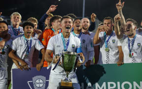 Auckland City celebrate winning the National League Championship Men’s Final.