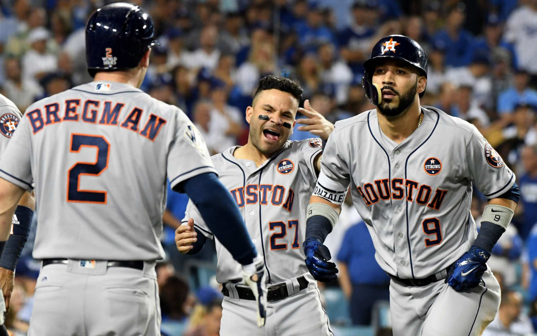 The Houston Astros celebrate.