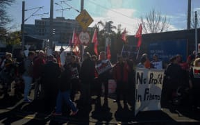 Protesters outside Mt Eden prison.
