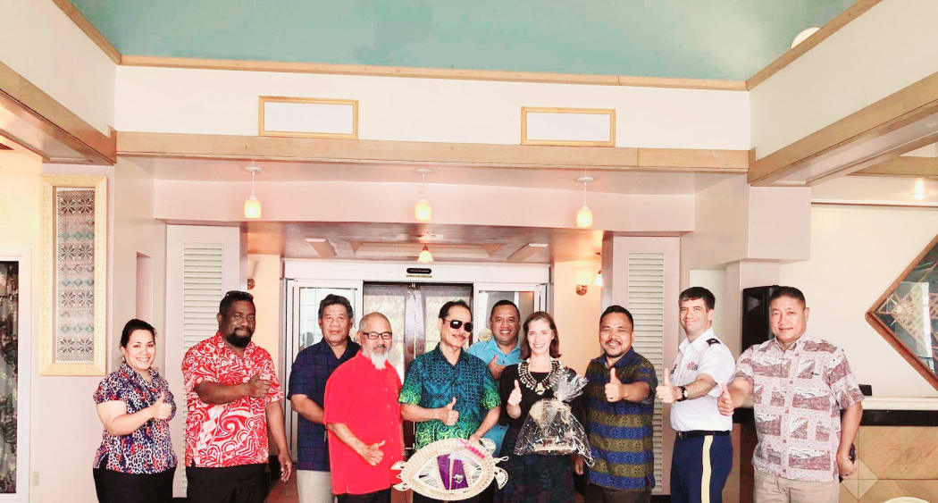 Nuclear test-affected atoll leaders, who met last week with US Ambassador Roxanne Cabral (fourth from right) and other US officials at the Marshall Islands Resort in Majuro,.