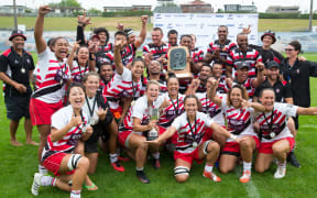 Jubilant Counties Manukau players with their trophies.