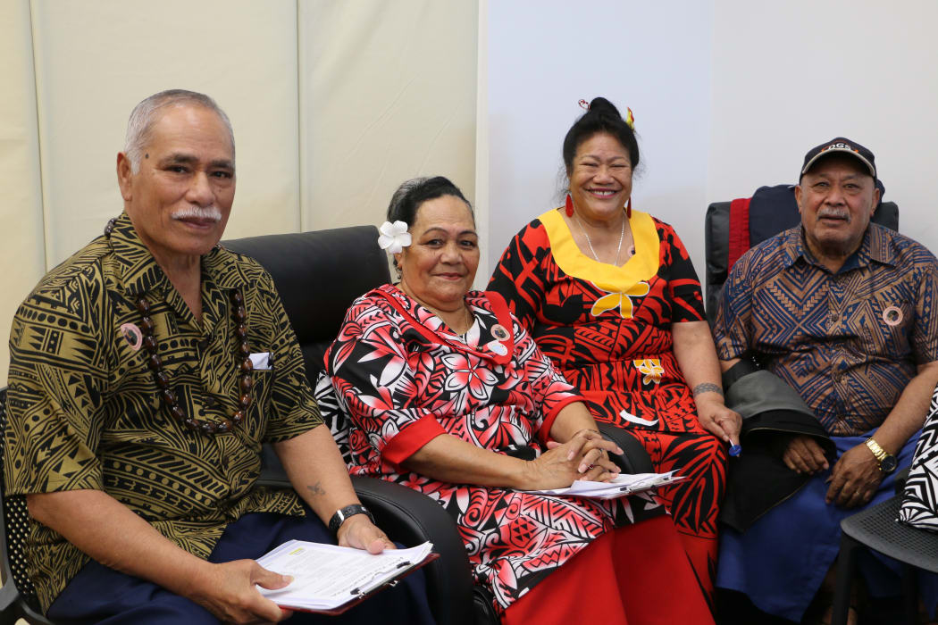 Pasifika members of New Zealand's Catholic community at a Covid-19 vaccination event, 9 June, 2021: Semanu Va’a Robertson, Malia Imakulata Robertson, Malia Su’emalo Lui and Mautuaitoga Talitofi Elama.
