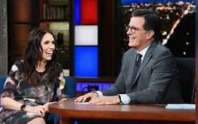 Jacinda Ardern and Stephen Colbert