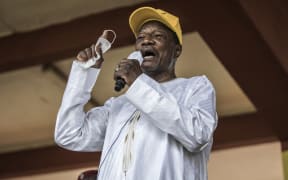 File photo. Guinea's ousted resident Alpha Conde pictured on 2016.