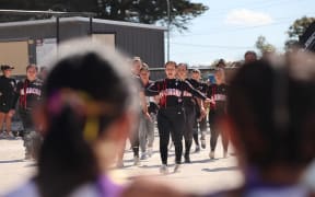 Rongomai Luke-Royal, premier pitcher for Te Aroha, leads their teams haka 'Te Aroha' at Softball New Zealands Open Women Club Nationals, March 2025.