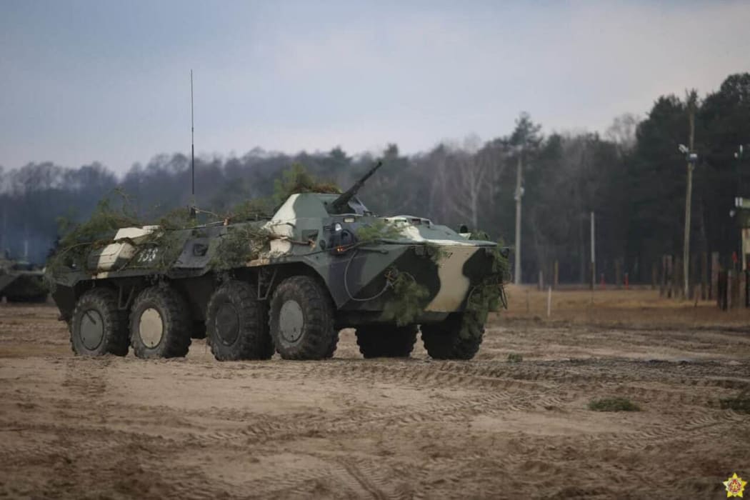 The Russian and Belarusian armed forces take part in Allied Determination-2022 military drill in Belarus on February 10, 2022.