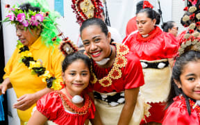 Wellington Pasifika Festival - Tongan dancers ready to go on stage.