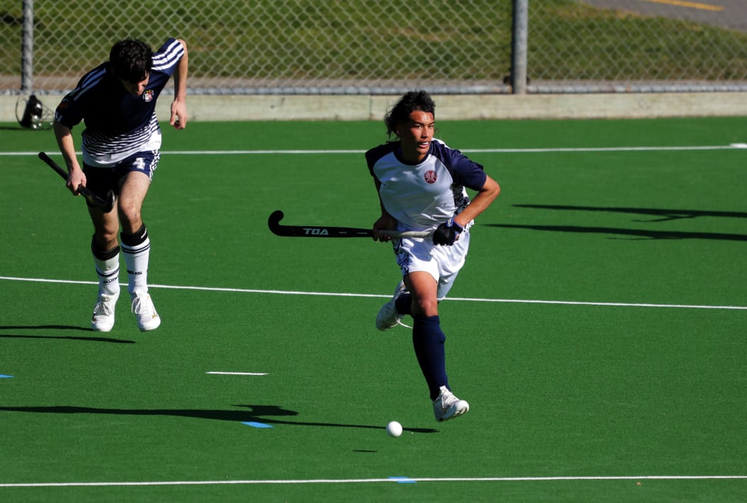 Te Kura Kaupapa Maori o Ruamata v Palmerston North Boys' High School. Rankin Cup & India Shield tournament at National Hockey Stadium in Wellington, New Zealand on Friday, 1 September 2023. Photo: Dave Lintott / lintottphoto.co.nz