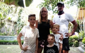 Amy Montagu and John de Monchy with their sons Leo, Ari and Benny in Bali.