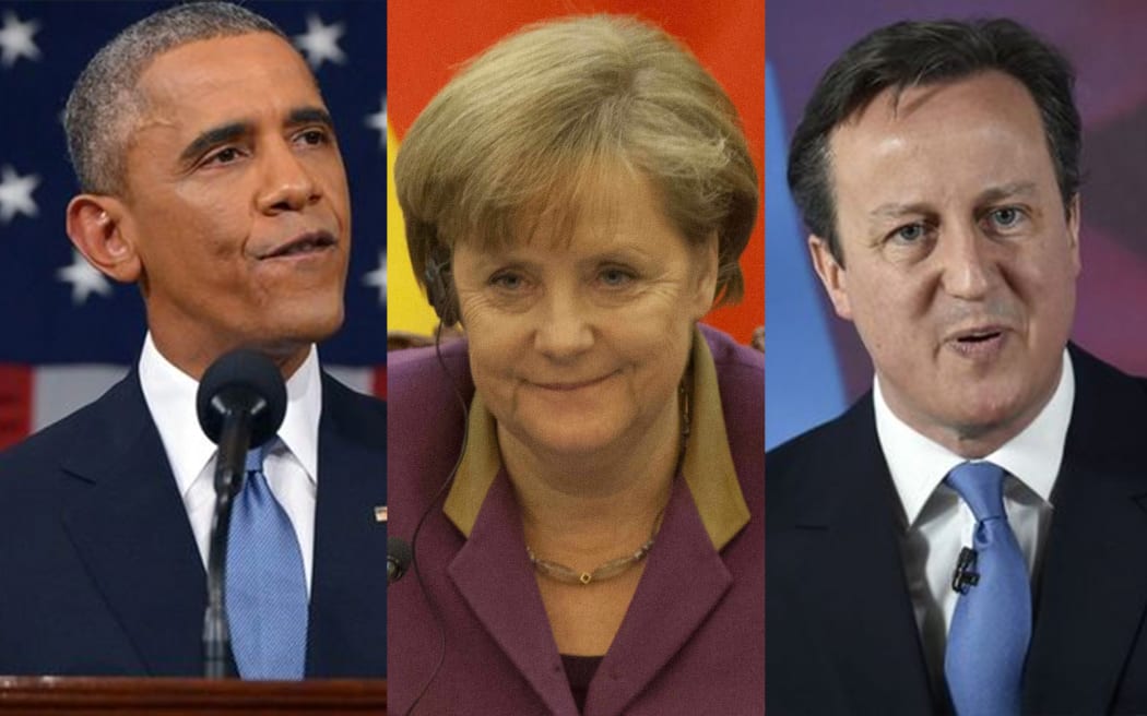Barack Obama, Angela Merkel and David Cameron.