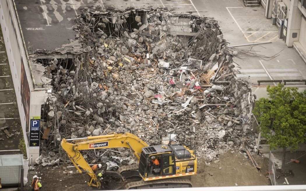 Demolition begins on 61 Molesworth Street in Wellington's CBD, starting with the car park building next door.