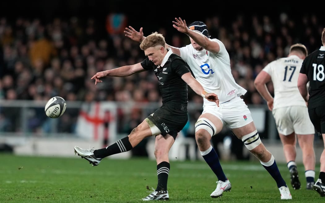 Damian McKenzie. New Zealand All Blacks v England, 1st Test at Forsyth Barr Stadium, Dunedin.