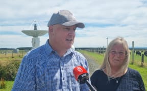 Prime Minister Christopher Luxon speaks from Space Operations NZ at the Awarua Satellite Ground near Invercargill.