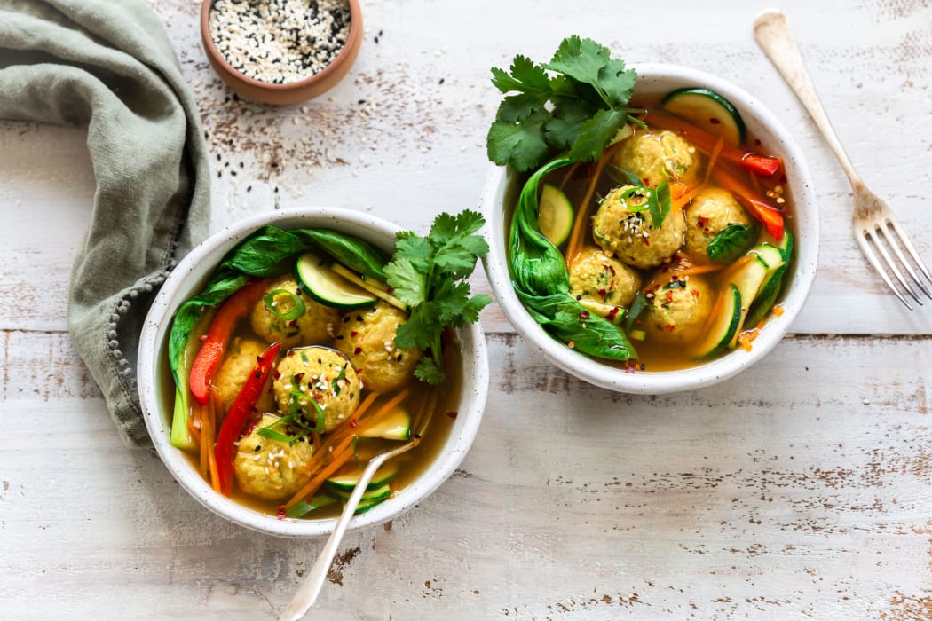 Spiced chicken and rice meatball soup