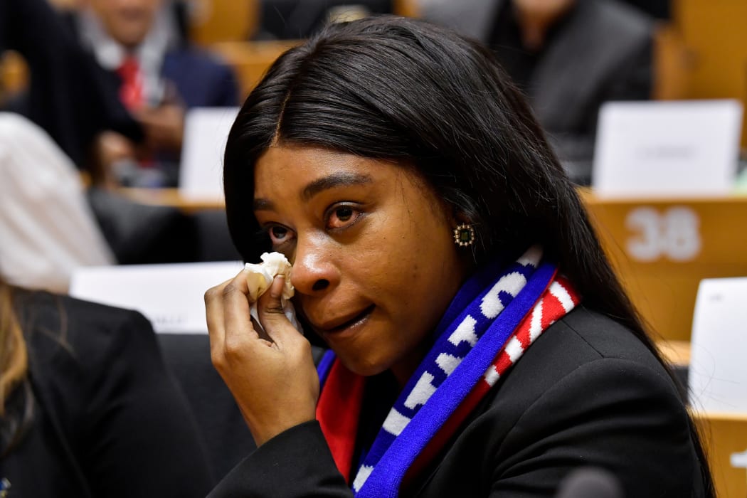 A member of the Group of the Progressive Alliance of Socialists and Democrats in the European Parliament is tearful during a ceremony to farewell the UK.