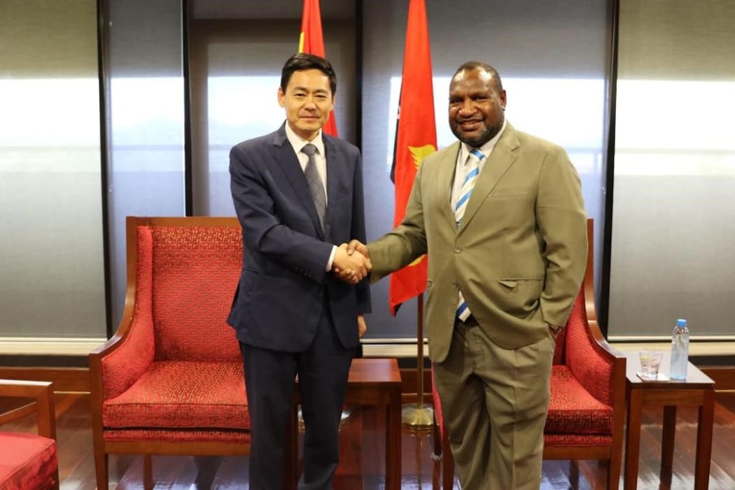 Papua New Guinea's prime minister James Marape (right) meeting with China's Ambassador, Xue Bing, in Port Moresby. 6 August, 2019