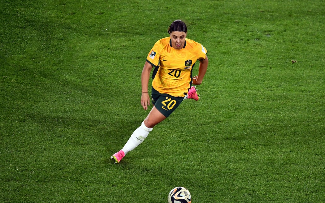 Australia's Sam Kerr in action during the FIFA Women's Football World Cup 2023, Semifinals game between Australia and England at Accor Stadium, Stadium Australia in Wangal, Sydney, Australia. Wednesday 16 August 2023. Copyright Photo: Raghavan Venugopal / www.photosport.nz