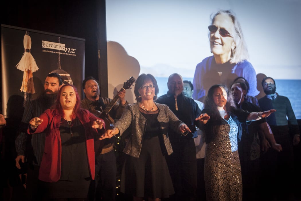 Patrica Grace's whanau performing a waiata composed by Aunty Dovey who wrote songs for the Wellington kapahaka group Ma Wai Hakona.