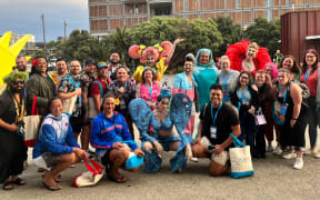 Participants gather outside the Viaduct Events Centre for the Rainbow Games 2024 opening ceremony