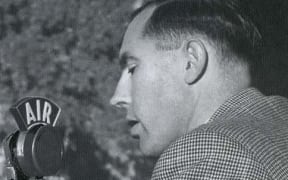 Iain Gallaway at the mike early in his long career.