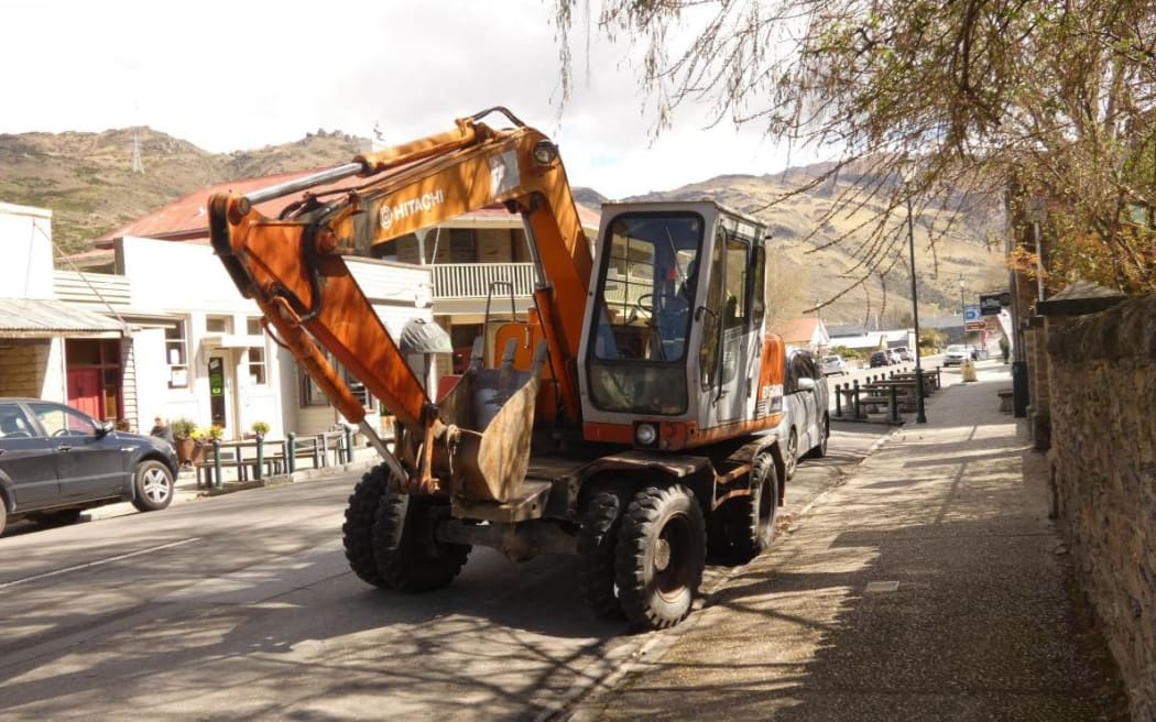 An excavator digger parked in Sunderland St, Clyde, in October. Photo: