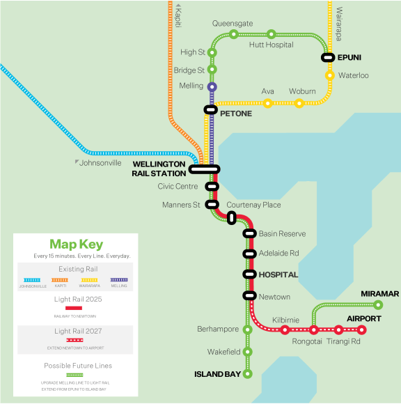 A concept map of Wellington rail.