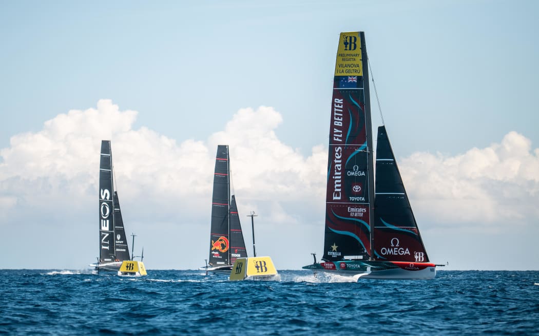 The AC40 boats for an America's Cup preliminary regatta.