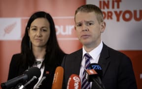 Labour Party president Jill Day and Prime Minister Chris Hipkins announce the Labour list for election 2023