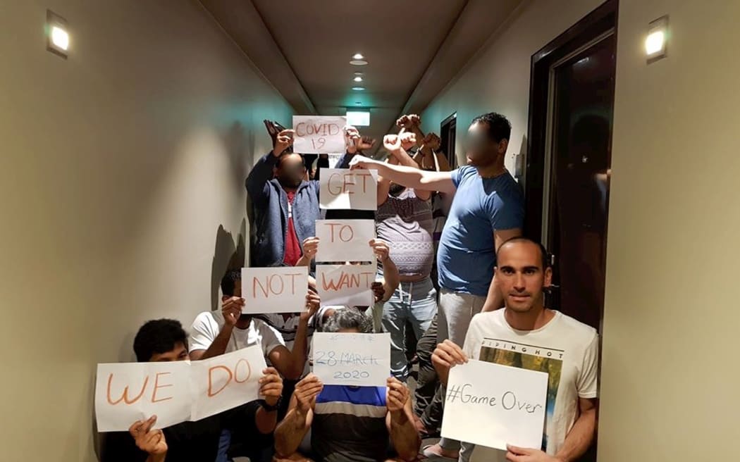 Moz Azimitabar leads the protest in Melbourne.