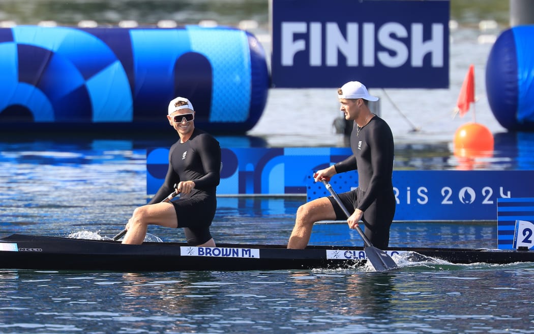 Max Brown and Grant Clancy from New Zealand in the mens canoe double 500m.
Canoe sprint at Vaires-sur-Marne Nautical Stadium-flat water, Paris, France on Tuesday 6 August 2024. Photo credit: Iain McGregor / www.photosport.nz