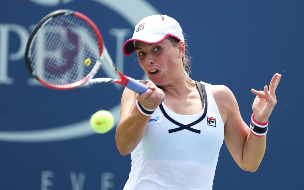 The New Zealand tennis player Marina Erakovic wins first round match at 2014 US Open.