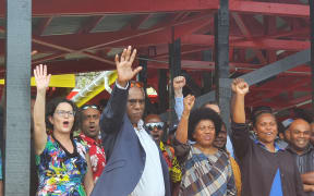 Ishmael Kalsakau at a farewell for the seasonal workers