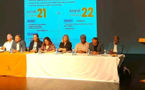 French minister for overseas François-Noël Buffet addresses New Caledonia’s salvage, recovery and refoundation colloquium on 17 October 2024 at the Tjibaou Cultural Centre in Nouméa – PHOTO RRB