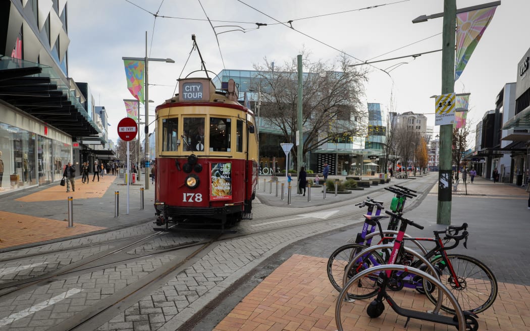 Generic street shot of Christchurch City with tram