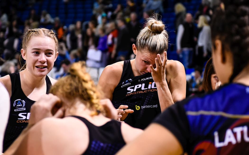 An emotional Casey Kopua of the Magic after her last  ANZ Premiership Netball match, with Monica Falkner of the Magic. Tactix v Magic, Horncastle Arena, Christchurch, New Zealand, 19th May 2019.Copyright photo: John Davidson / www.photosport.nz