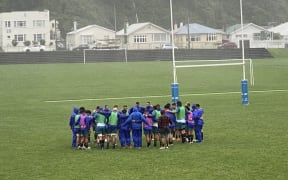 Manu Samoa trained in the Wellington rain ahead of their test against the Māori All Blacks.