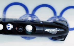 New Zealand men's 4 man bobsleigh in action during the 2002 Winter Olympics at Salt Lake City in Utah.