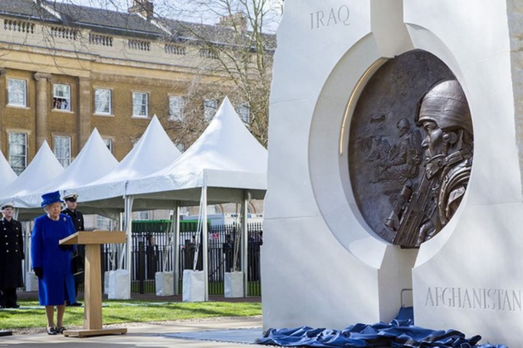 The Queen at a 2017 opening ceremony for a monument to British soldiers who died in wars in Iraq and Afghanistan between 1990 and 2015.