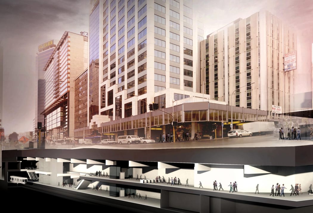 A cut-away artist's impression of the underground Aotea Station that will be built in mid-town Auckland.