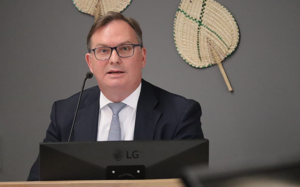 Dilworth Trust Board chair Aaron Snodgrass giving evidence at the Royal Commission of Inquiry into Abuse in Care on 20 October, 2022.