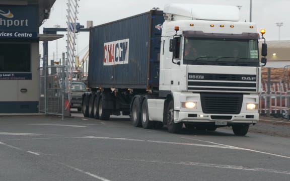 A container truck leaves NorthPort.