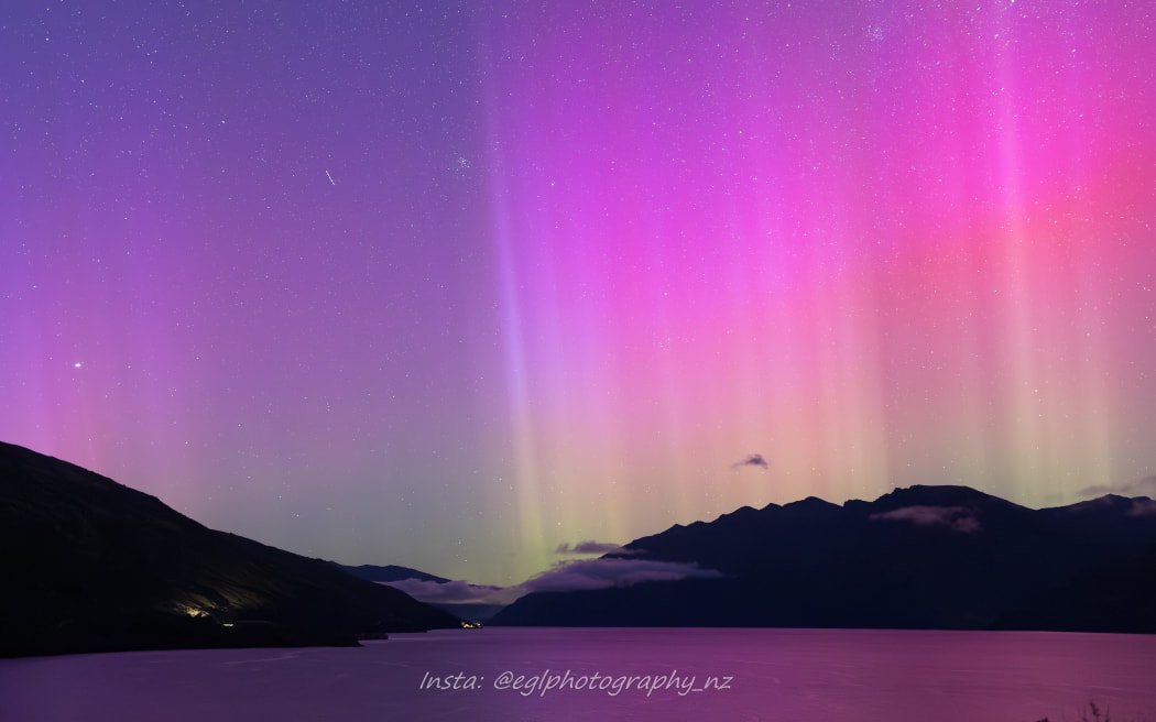 Aurora above Lake Wakatipu, between 5 and 6am on 20 April, 2024.