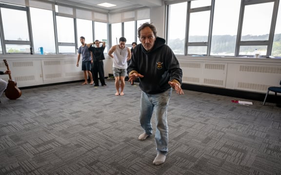 Out The Gate for Te Rākau Hua o Te Wao Tapu, studio rehearsal October 2025. Photo credit: Stephen A’Court.