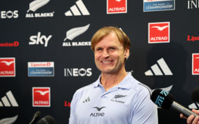 Scott Robertson head coach of the All Blacks during the team announcement press conference.