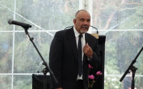Te Ururoa Flavell at the signing of the Taranaki iwi's $70 million Treaty settlement.