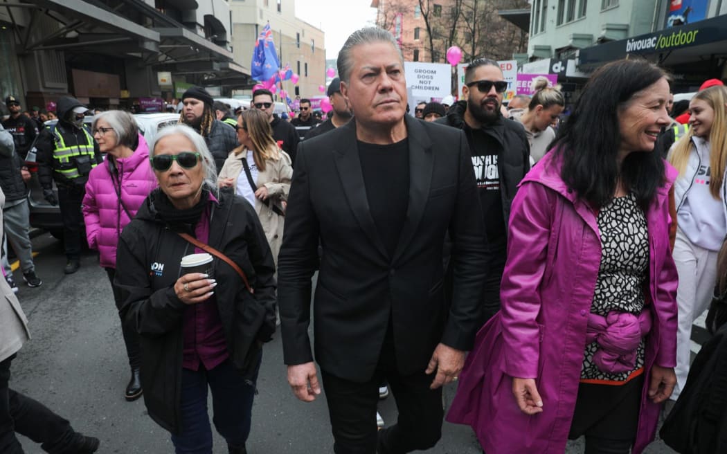 Hannah Tamaki, Brian Tamaki and Sue Grey march.