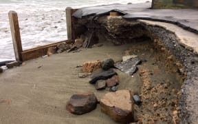 Erosion at a carpark at the eastern end of Wellington's Lyall Bay on 15 June 2015.