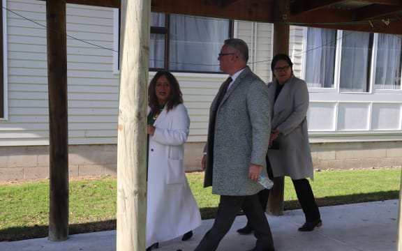 Principal Shona West with Ministers Kelvin Davis and Meka Whaitiri.